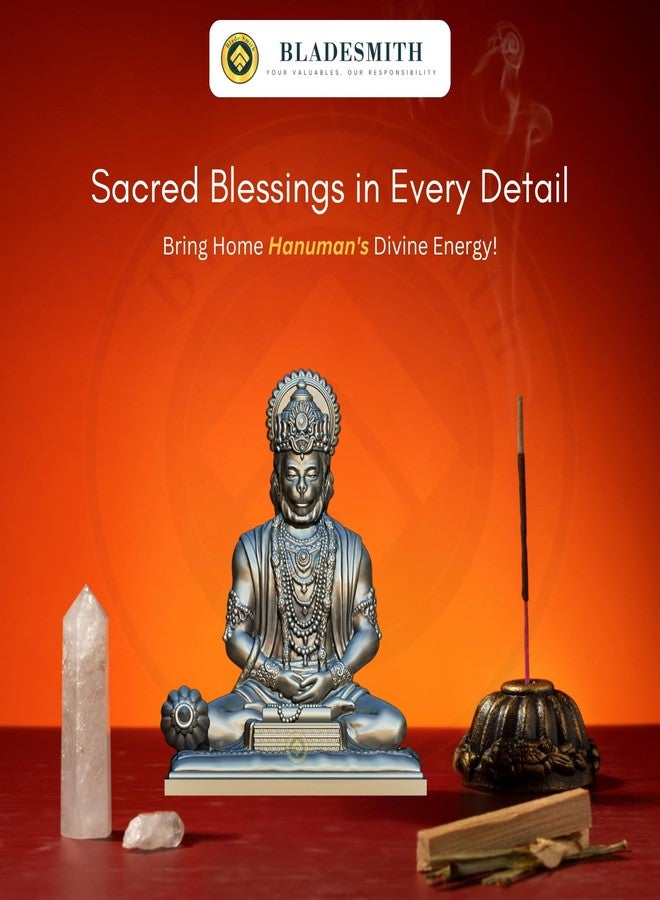 BLADESMITH Bajrangbali Hanuman ji Idol Statue murti for Car Dashboard Home Decoration Puja Mandir Silver Color, 9 x 7.5 Cm - Image 5